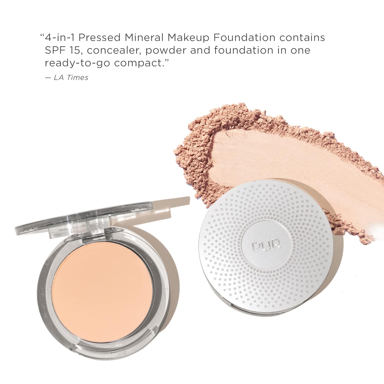 PÜR MINERALS 4-in-1 Pressed Mineral Makeup Powder Foundation with SPF 15 - Concealer & Finishing Compact Pressed Powder for Face - Buildable Medium to Full Coverage Foundation Powder
